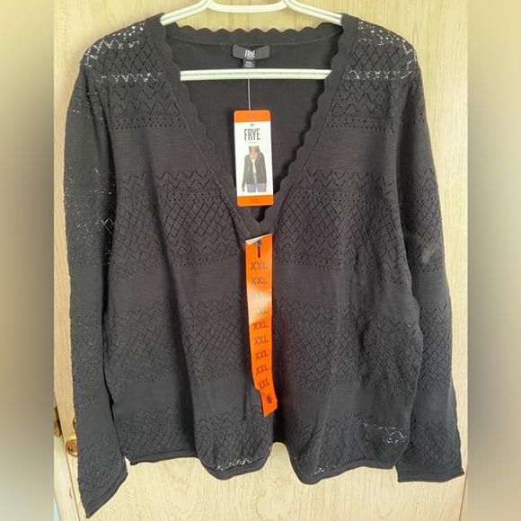 Frye Women's Pointelle Long Sleeve Cardigan, Black, XXL NEW - Picture 1 of 10